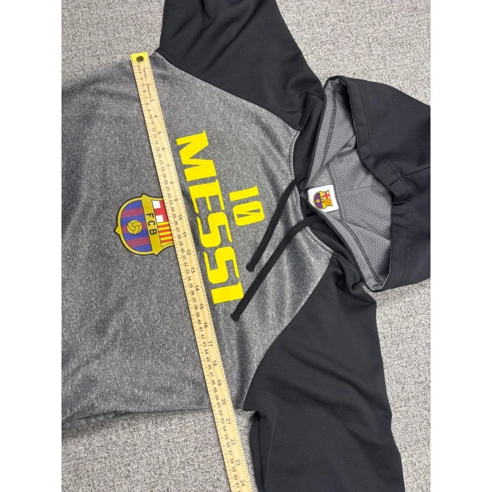 FC Barcelona Messi 10 Hoodie Mens Small Grey Black Soccer FCB‎ Sweatshirt